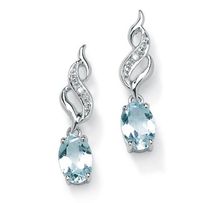 Aquamarine and Diamond Accent Pierced Earrings 10k White Gold
