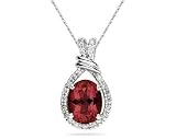 Oval Shaped Garnet and Diamonds Pendant in White Gold