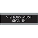 U.S. Stamp & Sign HeadLine Century Series 3x9 Inch Visitors Must Sign In Sign, Black and Silver, 4763