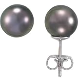 Exquisite AAA Quality Sterling Silver Dark High Luster Grey Pearl Stud Earrings 8 MM Perfectly Matched Pair. Includes Gift Packaging!