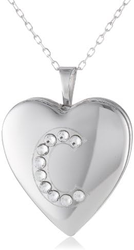 Momento Lockets Sterling Silver Swarovski Crystal Initial C Locket Necklace, 18"