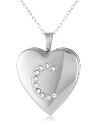 Momento Lockets Silver Swarovski Crystal Initial C Locket Necklace, 18"
