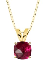 10k Gold Checkerboard Cushion Gemstone Pendant Necklace (8mm )