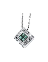 Ann Harrington Jewelry 14k White Gold Princess Cut Genuine Emerald And 1/4 Ct Tw Diamond Pendant Necklace