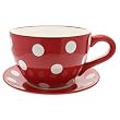 Lifestyle Products, Polka Dot Red Tea Cup & Saucer Planter, 16.5 x 33.5 x 25.5 cm
