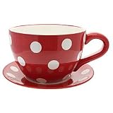 from Lifestyle Lifestyle Products, Polka Dot Red Tea Cup & Saucer Planter, 16.5 x 33.5 x 25.5 cm (Model 0857PDREU)