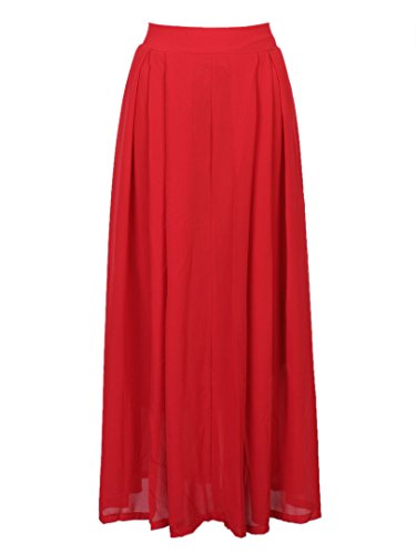 Choies Women's Red/Black/Green Casual Plain High Waist Chiffon Midi Skirt