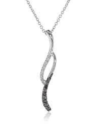 Sterling Silver Black and White Diamond Accent Twist Pendant Necklace ( I-J Color, I3 Clarity), 18"