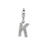 Amore LaVita(tm) Sterling Silver CZ Initial Letter K w Lobster Clasp Charm for Charm Bracelet