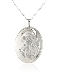 Momento Lockets Sterling Silver Oval Shaped Mother and Child Locket Necklace