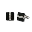 Cufflink Jewelry - Black Agate Center Line Cubic Zirconia Platinum Overlay CAREFREE Sterling Silver Cufflinks