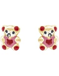 14k Gold Baby Earrings with Red Enamel
