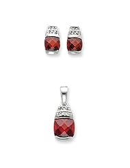 Sterling Silver Red & Clear CZ Pendant & Earring Set. Metal Wt- 4.4g