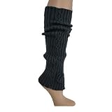 DARK GRAY RIBBED KNIT LEG WARMERS W/FLOWER ROSETTE