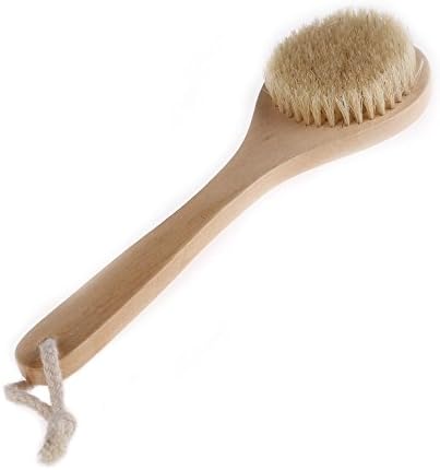 Natural Bristle Middle Long Handle Wooden Shower Body Bath Brush Round Head Ca1t