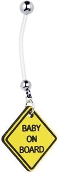 Stainless Steel Baby on Board Sign Pregnant Flexible Pregnancy Ptfe Belly Navel Piercing Bar Ring 14g-bioflex Pregnancy - Length: 1" Flexible and Autoclavable Bar - Thickness: 14g (1.6mm) - Ball Size: 5mm 316l Surgical By Eg Gifts