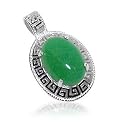 Oval Green Jade .925 Sterling Silver Greek Key 25 MM X 19 MM Pendant