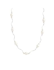 White Cultured Pearl and Silver Accented Necklace