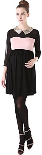 Momo Maternity "Camille" Chiffon Sequined Embellished Collar Dress - Black L
