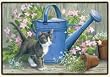 Fiddlers Elbow Gardener's Assistant Black and White Cat with Blue Watering Can Doormat