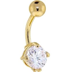 24kt Gold Plated Clear 6mm Round Cubic Zirconia Belly Ring