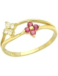 14K Baby Ring Red And White Cluster Yellow Gold Ring Size 2 To 5 For Baby, Kids And Teens