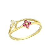 14K Baby Ring Red And White Cluster Yellow Gold Ring Size 2 To 3 For Baby, Kids And Teens