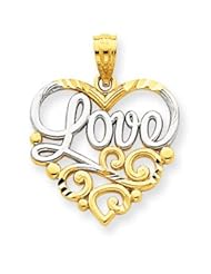 14k Gold & Rhodium Scroll Love Pendant