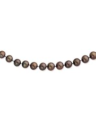 Sterling Silver 18in 9-10mm Chocolate Freshwater Cultured Pearl Necklace.