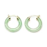 Gold Plated Sterling Silver Green Chinese Jade 25mm Hoop Earrings