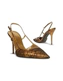 Quai D'Orsay Bronze Lace Metallic Leather Slingback Pump Shoes