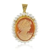 14K Yellow Gold Cameo Victorian w/Pearl Charm