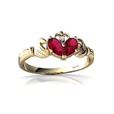 14K Yellow Gold Pear Created Ruby Celtic Claddagh Ring