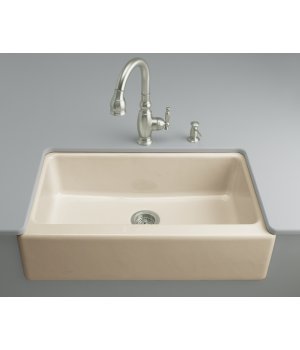 Kohler K-6546-4U-FT Dickinson Apron-Front, Undercounter Kitchen Sink with Four-Hole Oversized Centers, Basalt