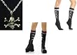 Fun Stocking Stuffer for Teens Gothic Skull Set! Striped Top Skull Socks, Woven Skull Knee Highs, Skull Crossbones Costume Necklace