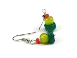 African Kankanmba Green Disc Bead, Yellow Padre Bead, and Orange White Heart Bead Dangle Earrings