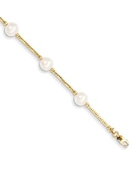 14k Yellow Gold 5.5-6mm White Freshwater Cultured Pearl Bracelet