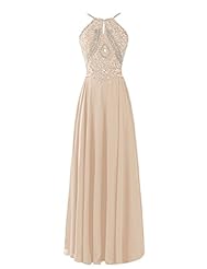 Beaded Chiffon Halter Evening Dress/Homecoming Dress/Bridesmaid Dress/Prom Dress/Wedding Party Dress 