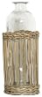 Hand Woven Grey Brown Willow Basket with Small Glass Flower Vase 8.5"H Set / 4