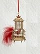 Asian Fusion Rounded Birdcage with Red Bird and Feather Christmas Ornament 4"