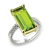 Cubic Zirconia Rings - Sterling Silver Two Tone Step Cut Simulated Peridot CZ Ring