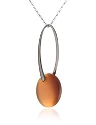 Black Rhodium Plated Sterling Silver 21 CT Synthetic Coffee Cats Eye Pendant Necklace, 18"