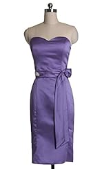 Short Satin Fitted Sheath Sweetheart Bridesmaid Dress  With a Sash 