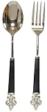 Decorative Salad Servers with Enameled Black Fleur De Lis Handles