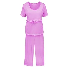 Ruffle Trimmed Capri Loungewear Nursing Pajama Set - Sleepwear