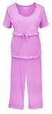 Ruffle Trimmed Capri Loungewear Nursing Pajama Set - Sleepwear