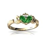 14K Yellow Gold Pear Genuine Emerald Celtic Claddagh Ring