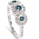 .80 Carat 3 Three Stone Blue & White Diamond Engagement Ring White Gold 14K 4-9