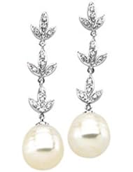 14K White Gold Paspaley South Sea Cultured Fashion Circle Pearl and Diamond Earrings -- LIFETIME WARRANTY