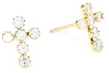 Jewelry Of Faith Girl's 14k Gold Cubic Zirconia Cross Earrings